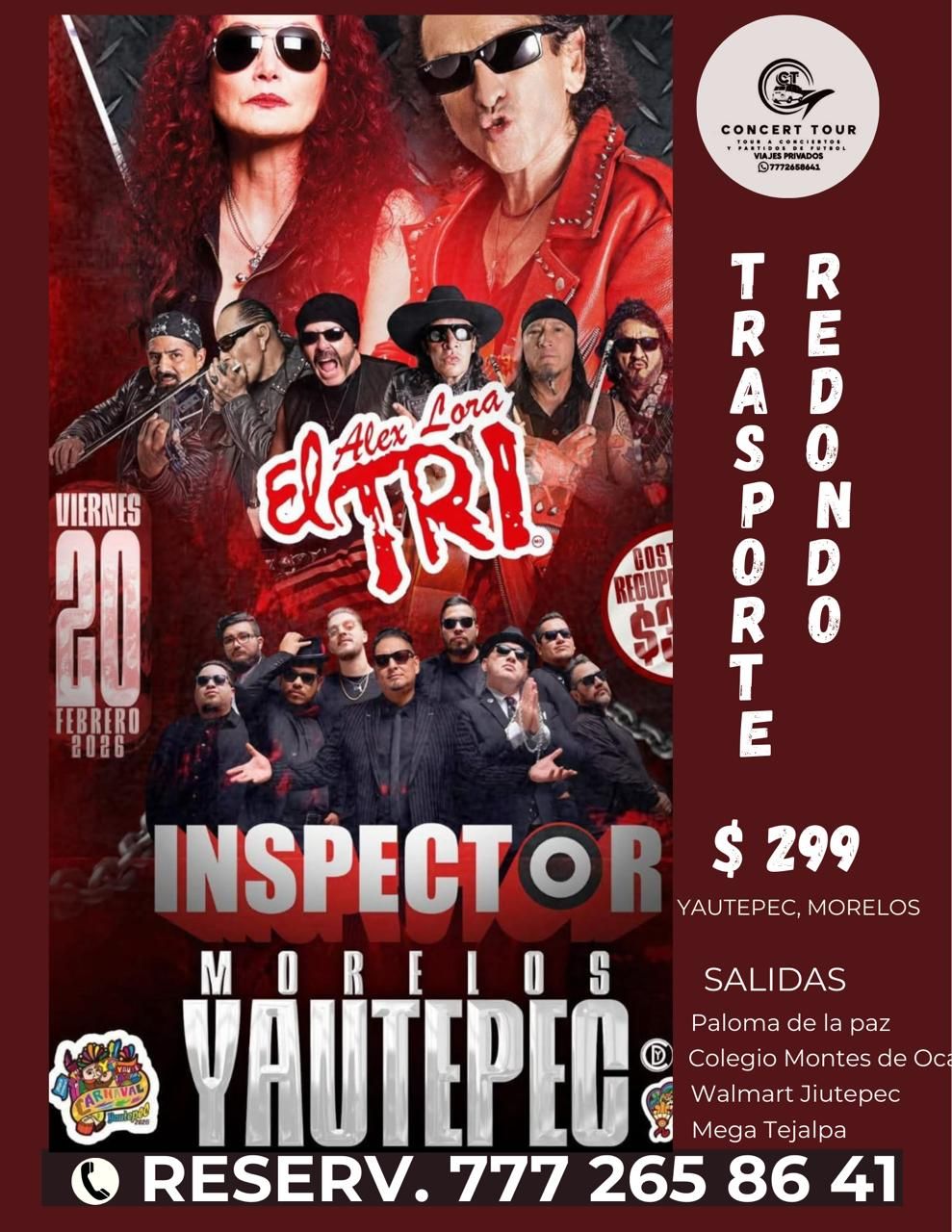 Flyer Concert Tour transporte a evento en Yautepec